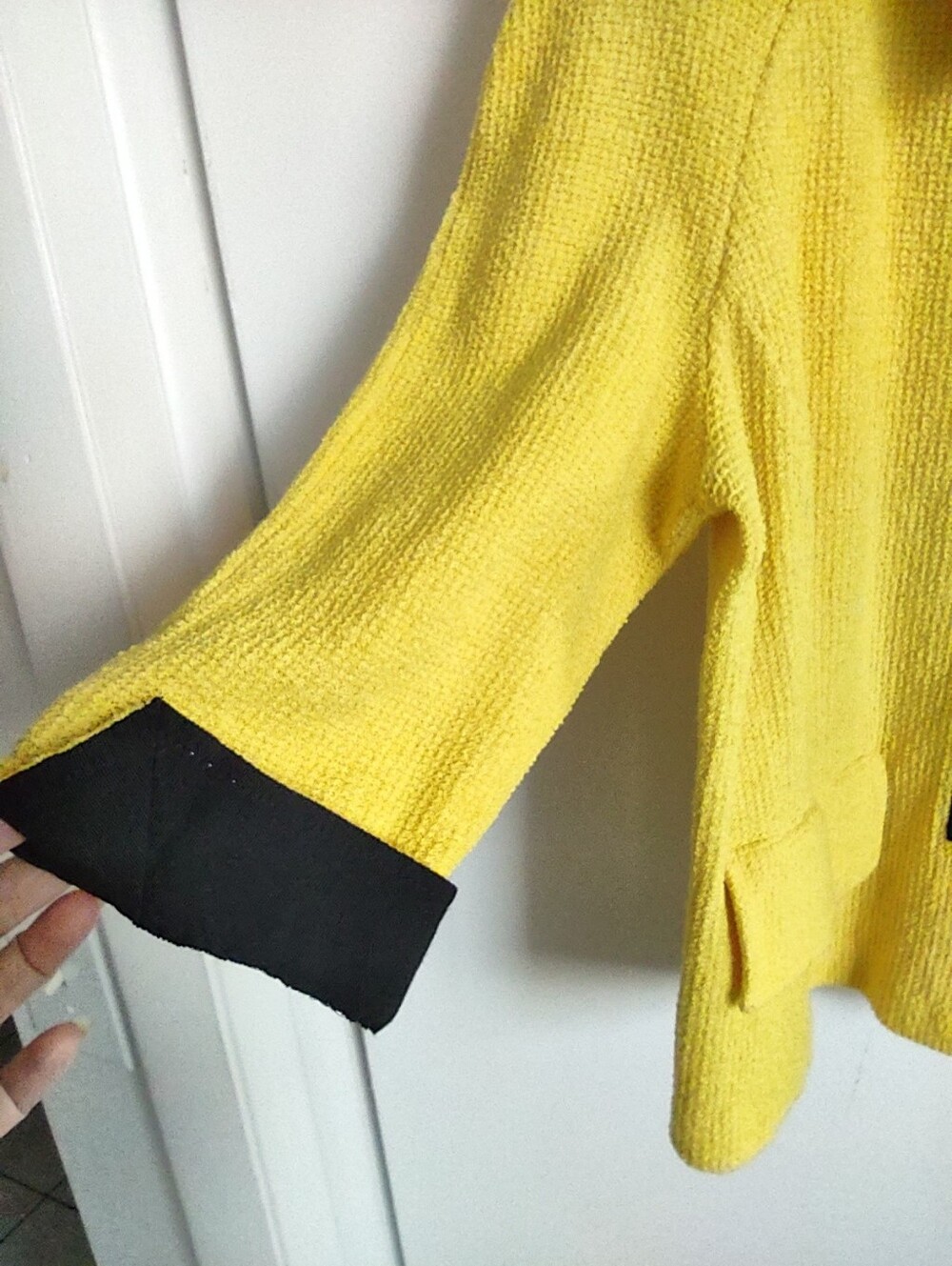St. John Yellow Bouclé Blazer with Black Trim - Picture 8 of 9
